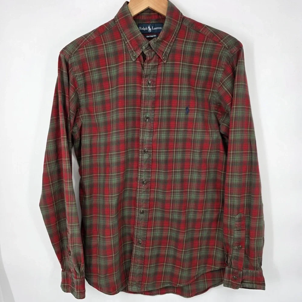 Polo Ralph Lauren Men's Long Sleeve Button‎ Down Red Green Tartan Plaid Men's M